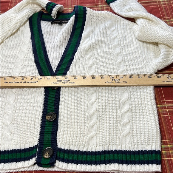 Almost Famous Women’s Cream Cable Knit Varsity Cricket Cardigan Large NWOT - Picture 8 of 12